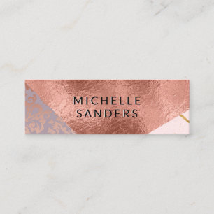 Carte De Visite Mini Bloc de couleur or marbre damassé rose or feuille