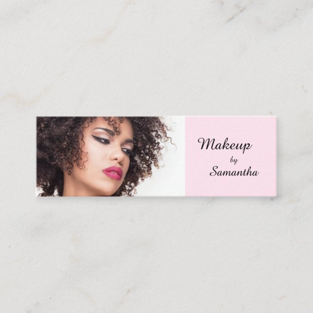 Carte De Visite Mini Blush Pink Black Script Photo Makeup (Devant)