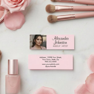 Carte De Visite Mini Blush Rose Noir Écriture Photo Maquillage MIni