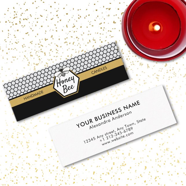 Carte De Visite Mini Bougie d'abeille de miel moderne (Elegant Honey Bee Apiary Honeycomb Black Yellow Mini Business Card)