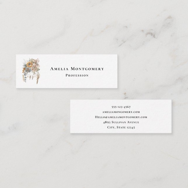 Carte De Visite Mini Bouquet de fleurs Boho et Dreamcatcher (Devant / Derrière)