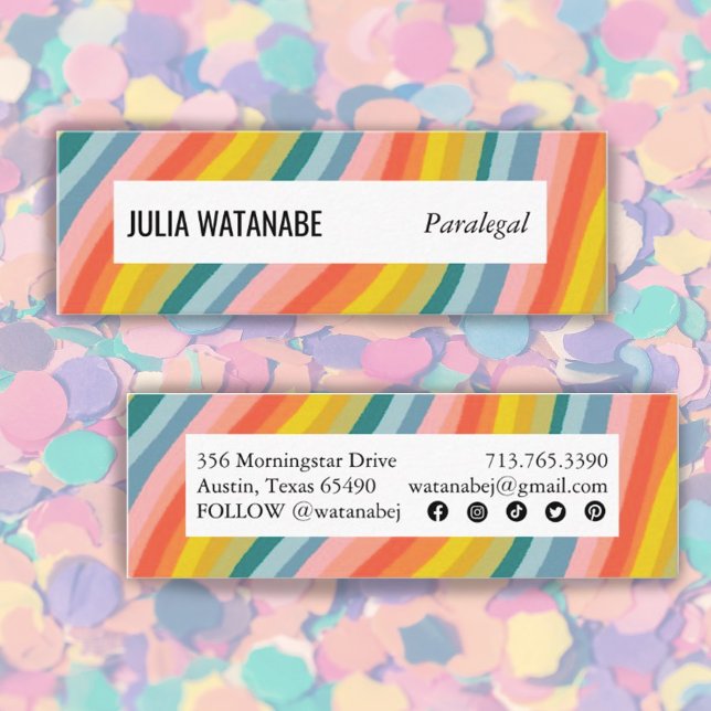 Carte De Visite Mini Bright Rainbow Stripes artisanales avec des icônes (Créateur téléchargé)