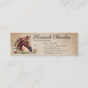 Carte De Visite Mini burlap rustique, cheval avec équestre fleur sauvag