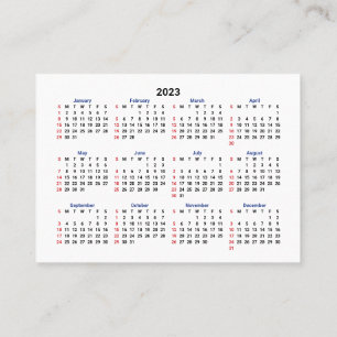 Carte De Visite Mini Calendrier 2023 DIMANCHE Début San Serif Poli