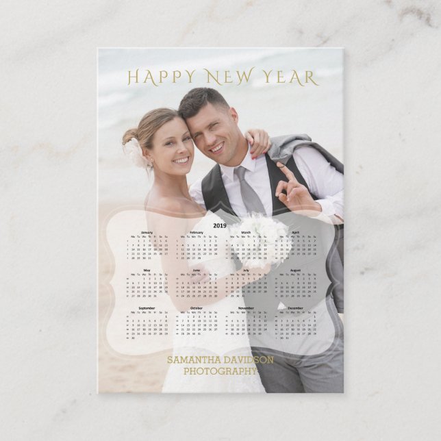 Carte De Visite Mini calendrier photo pour mariée et mariée élégan (Devant)
