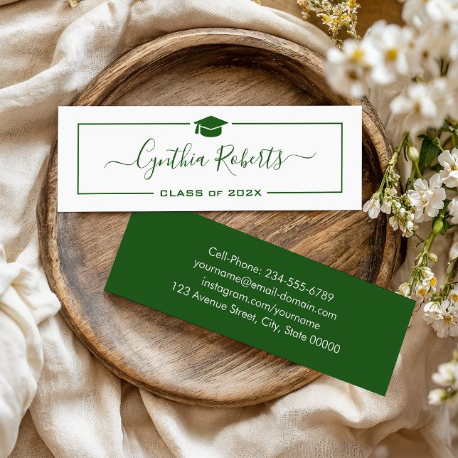 Carte De Visite Mini Calligraphie Green Script Graduate Graduate (Créateur téléchargé)