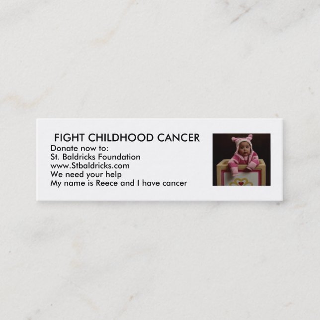 Carte De Visite Mini Cancer d'enfance de combat (Devant)