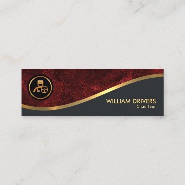 Carte De Visite Mini Chauffeur rouge Grunge Gold Wave (Devant)