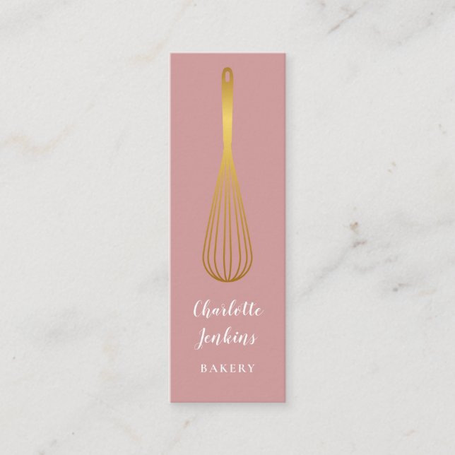 Carte De Visite Mini Chef pâtissier Dusty Rose Whisk d'or  (Devant)