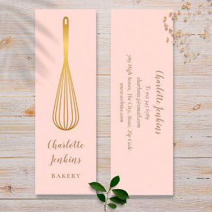 Carte De Visite Mini Chef Pâtissier Fouet Rose Pâle Or