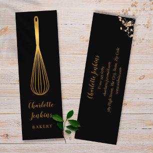 Carte De Visite Mini Chic Black Gold Whisk Pâtisserie Chef