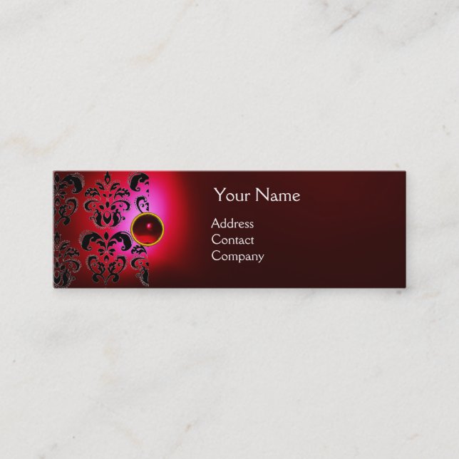 Carte De Visite Mini CHIC DAMASK GEM MONOGRAS rouge (Devant)