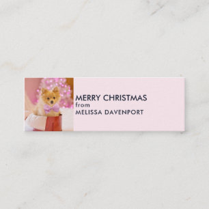 Carte De Visite Mini Chien mignon avec cabot rose Photo de Noël
