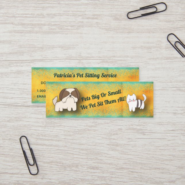 Carte De Visite Mini Chien Walker Chat Pet Sitter Service Moderne (Devant/Arrière en situation)