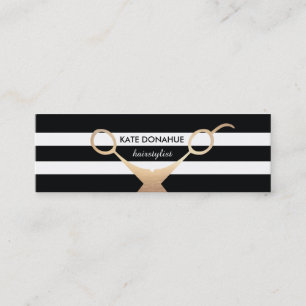 Carte De Visite Mini Ciseaux Salon rayé noir et blanc