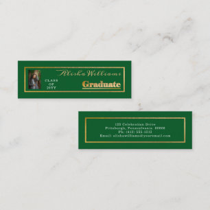 Carte De Visite Mini Classy Elegant Gold Text Graduate Photo Green