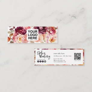 Carte De Visite Mini Code QR aquarelle floral bordeaux automne