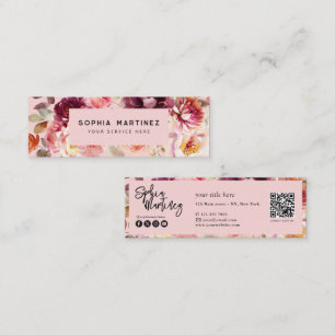 Carte De Visite Mini Code QR Aquarelle Florale Bordeaux Automne