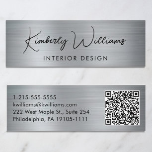 Carte De Visite Mini Code QR de script professionnel Silver