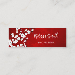 Carte De Visite Mini Code QR Fleurs Rouge Blanc Cerisier à Fleurs