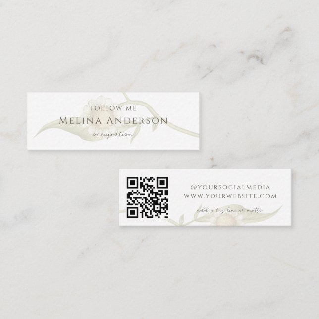Carte De Visite Mini Code QR Logo Fleur sauvage Daisy Médias sociaux (Devant / Derrière)