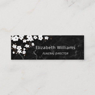 Carte De Visite Mini Code QR Marbre Noir Fleur de Cerisier Blanc