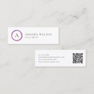 Carte De Visite Mini Code QR Monogramme Moderne Rose et Violet