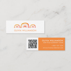 Carte De Visite Mini Code QR Orange Rainbow Watercolor