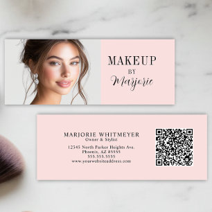 Carte De Visite Mini Code QR photo écriture noir rose rougissant Maquil