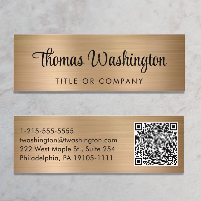 Carte De Visite Mini Code QR professionnel élégant Script Gold (Créateur téléchargé)