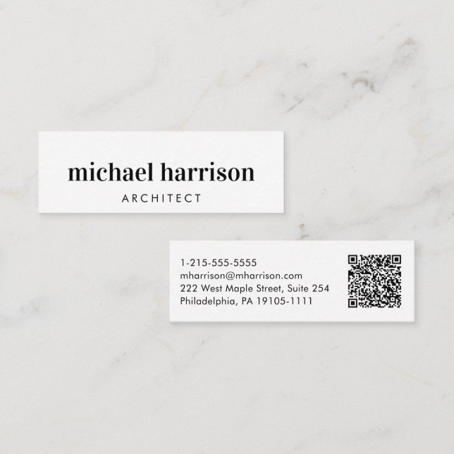 Carte De Visite Mini Code QR professionnel moderne minimal (Devant / Derrière)