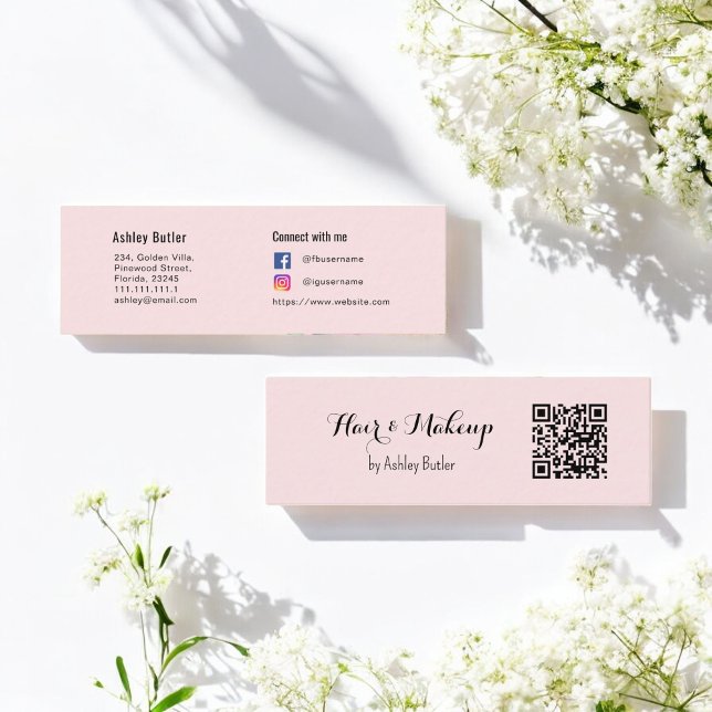Carte De Visite Mini Code QR rose Artiste maquillage de beauté (Créateur téléchargé)