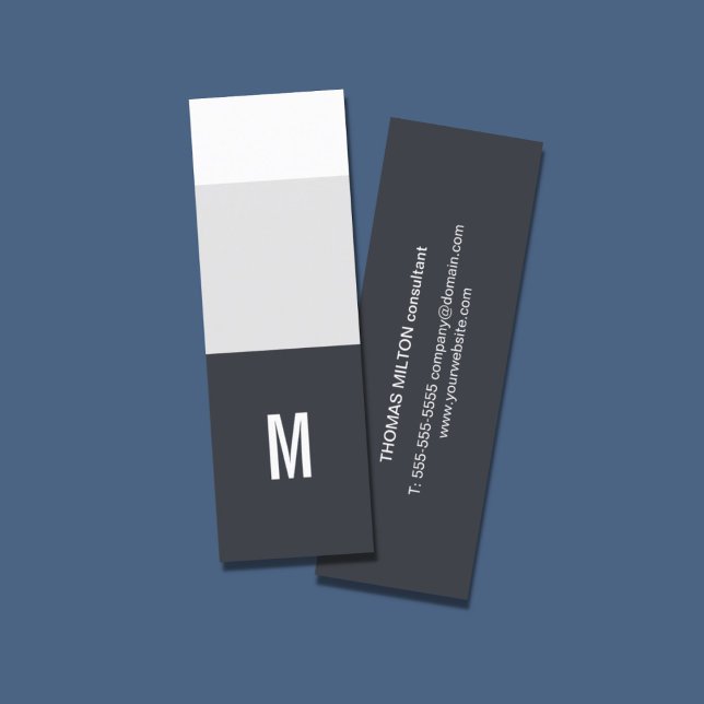 Carte De Visite Mini Cool Bleu Frais Bleu Blancs Monogramme Consultant (Créateur téléchargé)