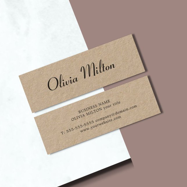 Carte De Visite Mini Cool Elegant Kraft Papier Écriture Consultant (Créateur téléchargé)