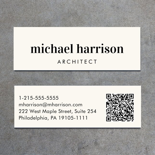 Carte De Visite Mini Crème de code QR professionnelle moderne minimale (Créateur téléchargé)