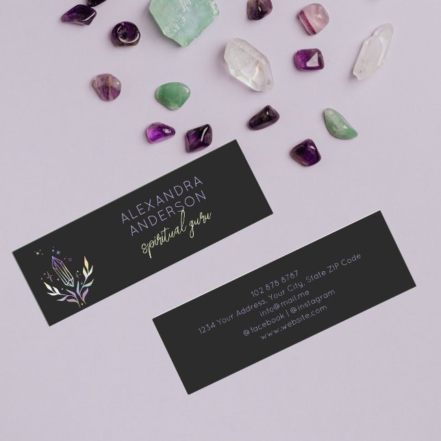 Carte De Visite Mini Crystales spirituelles holographiques Mystique Noi (Holographic Spiritual Crystals Mystic Black Mini Business Card)