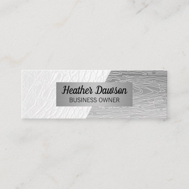 Carte De Visite Mini Cuir blanc | Lignes naturelles | Bloc couleur (Devant)