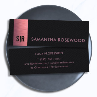 Carte De Visite Mini Cuir Noir et Panneau Rose Brossé Monogramme Mini