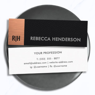 Carte De Visite Mini Cuir Noir Premium & Or Rose avec Fond Blanc