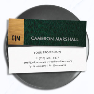 Carte De Visite Mini Cuir Vert Minimaliste Monogramme avec Fond Blanc