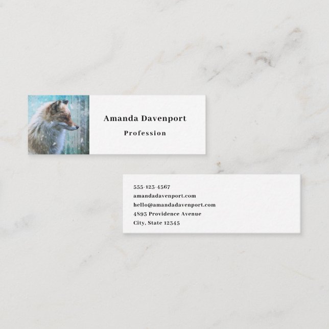 Carte De Visite Mini Cute Furry Fox sur Blue Grunge Arrière - plan (Devant / Derrière)