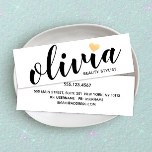 Carte De Visite Mini Cute White Gold Heart Calligraphie Beauté Styliste