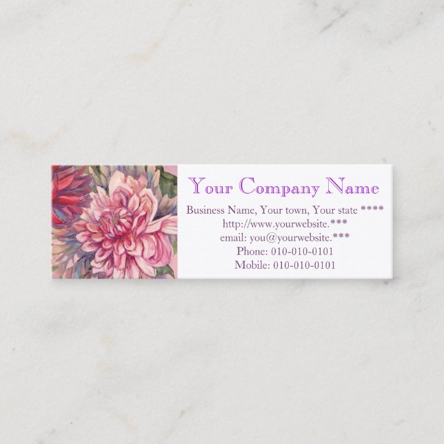 Carte De Visite Mini dahlias fleurs aquarelle (Devant)