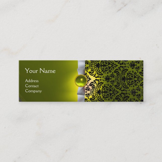 Carte De Visite Mini DAMASK MONOGRAM ruban de gemme blanc jaune (Devant)