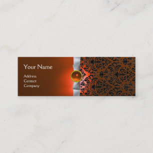 Carte De Visite Mini DAMASK MONOGRAM ruban de gemme blanc orange