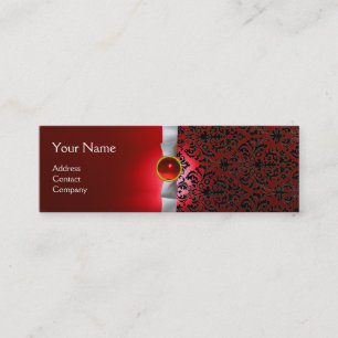 Carte De Visite Mini DAMASK MONOGRAM ruban de gemme blanc rouge