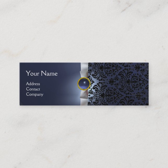 Carte De Visite Mini DAMASK MONOGRAM ruban de gemme blanc violet (Devant)