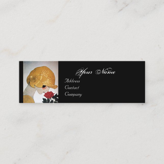 CARTE DE VISITE MINI DAME AVEC ROSE ROUGE BEAUTY MODE COSTUME DESIGNER (Devant)
