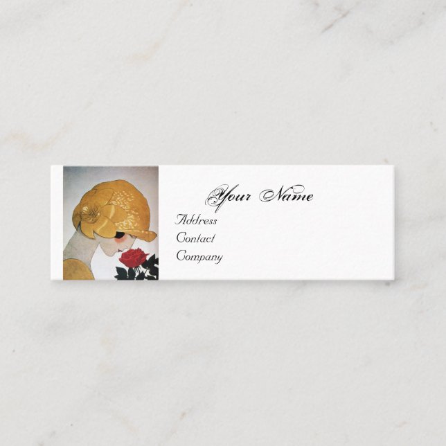 CARTE DE VISITE MINI DAME AVEC ROSE ROUGE BEAUTY MODE COSTUME DESIGNER (Devant)