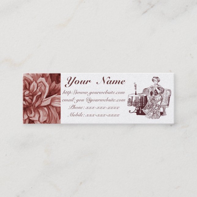 Carte De Visite Mini dame boit du thé (Devant)